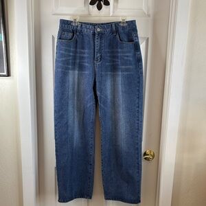 Stylish Blue Women's Wide-leg Heavy Denim Jeans Size XL EUC